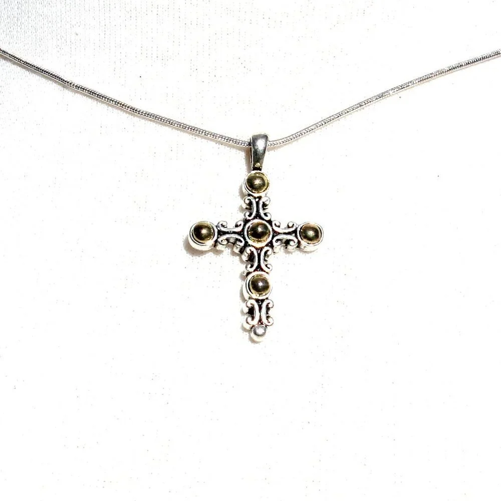 Two Tone Dot Design Cross Necklace - New w/Tags